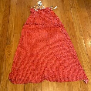 NWT L Love Fully Lined Coral Printed Dress with Rope Spaghetti Straps Size S